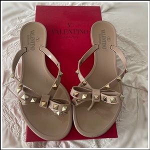 Valentino Garavani Sandal, Studded Flip Flop, Size 38, Color Poudre